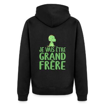 Je Vais être Grand Frère - Annonce Grand Frère - Veste à capuche bio Premium Unisexe - noir - Dos - Nico (187cm)
