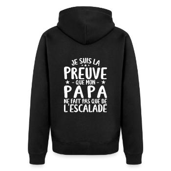 Preuve Que Papa Ne Fait Pas Que De L'escalade - Veste à capuche bio Premium Unisexe - noir - Dos - Nico (187cm)