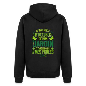 Papy Poule - Jardinage et Poules Cadeaux - Veste à capuche bio Premium Unisexe - noir - Dos - Nico (187cm)