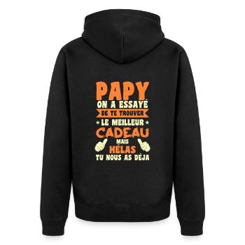 Cadeau Grand Père Papy Personnalisé Anniversaire - Veste à capuche bio Premium Unisexe - noir - Dos - Nico (187cm)