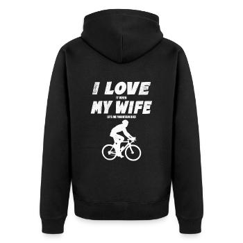 I Love It When My Wife Lets Me Go Mountain Biking - Unisex Premium Organic Zip Hoodie - black - Back - Nico (187cm)