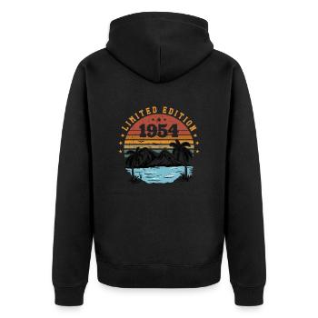 1954 Vintage Retro Geburtstagsgeschenk Geboren 1954 - Unisex Premium Bio Zip Hoodie - Schwarz - Hinten - Nico (187cm)