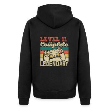 Level 11 Complete, 11th Birthday Gift - Unisex Premium Organic Zip Hoodie - black - Back - Nico (187cm)