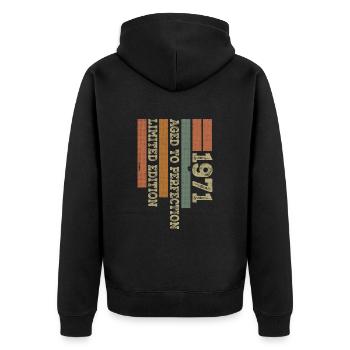 1971 Vintage Retro Geburtstagsgeschenk Geboren 1971 - Unisex Premium Bio Zip Hoodie - Schwarz - Hinten - Nico (187cm)
