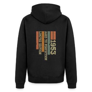1953 Vintage Retro Geburtstagsgeschenk Geboren 1953 - Unisex Premium Bio Zip Hoodie - Schwarz - Hinten - Nico (187cm)