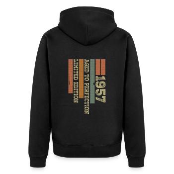 1957 Vintage Retro Jubiläumsgeschenk Jahrgang 1957 - Unisex Premium Bio Zip Hoodie - Schwarz - Hinten - Nico (187cm)