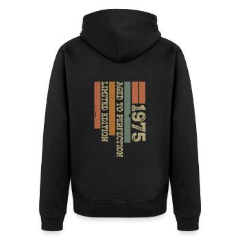 1975 Vintage Retro Geburtstagsgeschenk Jahrgang 1975 - Unisex Premium Bio Zip Hoodie - Schwarz - Hinten - Nico (187cm)