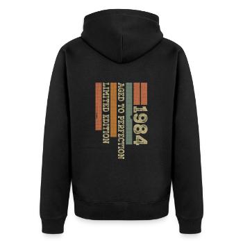 1984 Vintage Retro Jubiläumsgeschenk Jahrgang 1984 - Unisex Premium Bio Zip Hoodie - Schwarz - Hinten - Nico (187cm)