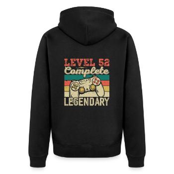 Stufe 52 abgeschlossen, 52 Geburtstagsgeschenk - Unisex Premium Bio Zip Hoodie - Schwarz - Hinten - Nico (187cm)