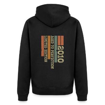 2010 Retro Vintage Jubiläumsgeschenk Geboren im Jahr 2010 - Unisex Premium Bio Zip Hoodie - Schwarz - Hinten - Nico (187cm)