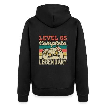 Level 65 Complete, 65th Birthday Gift - Unisex Premium Organic Zip Hoodie - black - Back - Nico (187cm)