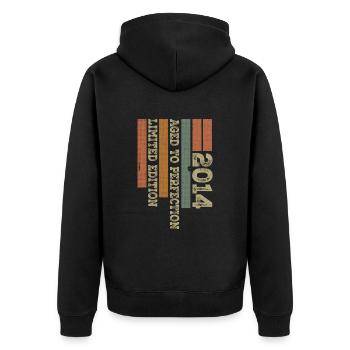 2014 Retro Vintage Jubiläumsgeschenk Geboren im Jahr 2014 - Unisex Premium Bio Zip Hoodie - Schwarz - Hinten - Nico (187cm)