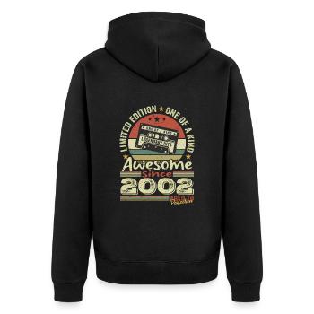 Jahrgang 2002 Original Retro Geburtstagsgeschenk - Unisex Premium Bio Zip Hoodie - Schwarz - Hinten - Nico (187cm)
