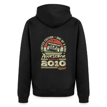 Jahrgang 2010 Original Retro Jubiläumsgeschenk - Unisex Premium Bio Zip Hoodie - Schwarz - Hinten - Nico (187cm)