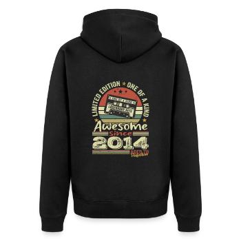 Jahrgang 2014 Original Retro Jubiläumsgeschenk - Unisex Premium Bio Zip Hoodie - Schwarz - Hinten - Nico (187cm)
