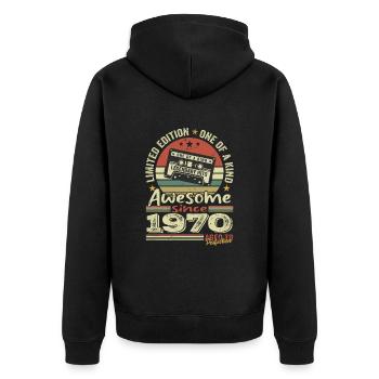 Vintage, 1970er Jahre, Original, Retro-Jubiläumsgeschenk - Unisex Premium Bio Zip Hoodie - Schwarz - Hinten - Nico (187cm)