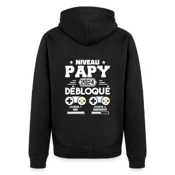 Niveau Papy Débloqué Futur Grand Père 2024 Cadeau - Veste à capuche bio Premium Unisexe - noir - Dos - Nico (187cm)