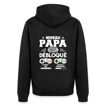 Niveau Papa Débloqué Futur Père 2025 Papa Cadeau - Veste à capuche bio Premium Unisexe - noir - Dos - Nico (187cm)