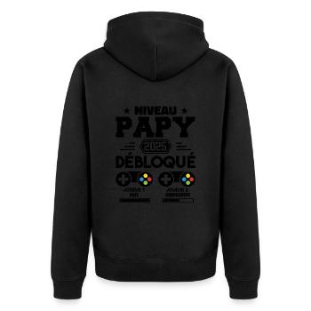 Niveau Papy Débloqué Futur Grand Père 2025 Cadeau - Veste à capuche bio Premium Unisexe - noir - Dos - Nico (187cm)