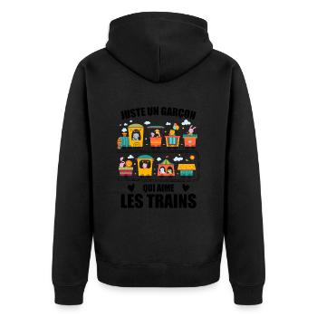 Juste Un Garçon Qui Aime Les Trains - Veste à capuche bio Premium Unisexe - noir - Dos - Nico (187cm)