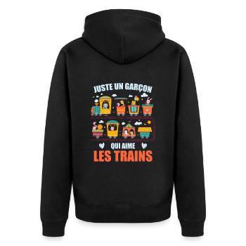 Juste Un Garçon Qui Aime Les Trains - Veste à capuche bio Premium Unisexe - noir - Dos - Nico (187cm)