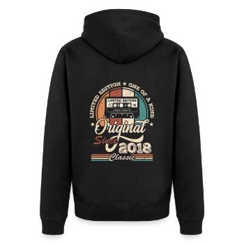 Originelles Retro-Geburtstagsgeschenk für Born in 2018 - Unisex Premium Bio Zip Hoodie - Schwarz - Hinten - Nico (187cm)