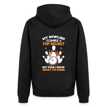Bowling-Team Bowlingkugel entwirft Bowling-Tees - Unisex Premium Bio Zip Hoodie - Schwarz - Hinten - Nico (187cm)