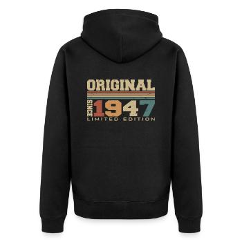 Original 1947 Rétro Cadeau 77 e Anniversaire 1947 - Veste à capuche bio Premium Unisexe - noir - Dos - Nico (187cm)