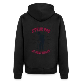 Ich kann nicht, ich bin alt - Unisex Premium Bio Zip Hoodie - Schwarz - Hinten - Nico (187cm)