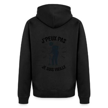 Ich kann nicht, ich bin alt - Unisex Premium Bio Zip Hoodie - Schwarz - Hinten - Nico (187cm)