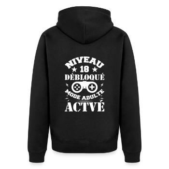 Level 18 Unlocked 18th Birthday - Unisex Premium Organic Zip Hoodie - black - Back - Nico (187cm)