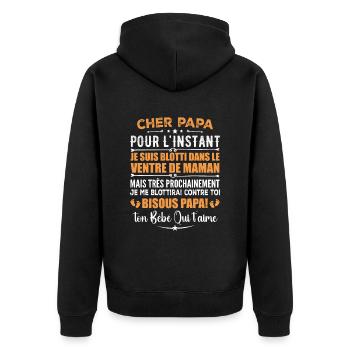 Originelle Schwangerschaftsanzeige für werdende Väter - Unisex Premium Bio Zip Hoodie - Schwarz - Hinten - Nico (187cm)