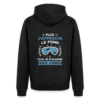 Je näher ich dem Grund komme, desto weiter entferne ich mich von den Rucklern - Unisex Premium Bio Zip Hoodie - Schwarz - Hinten - Nico (187cm)