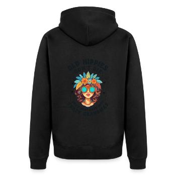 Alte Hippies sterben nicht zu verrückten Omas - Unisex Premium Bio Zip Hoodie - Schwarz - Hinten - Nico (187cm)
