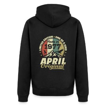 Retro Born In April 1977 Birthday Gift 1977 - Unisex Premium Organic Zip Hoodie - black - Back - Nico (187cm)