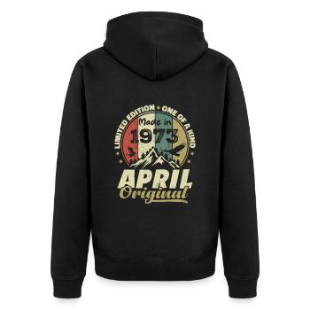 Retro Geboren im April 1973 Geburtstagsgeschenk 1973 - Unisex Premium Bio Zip Hoodie - Schwarz - Hinten - Nico (187cm)