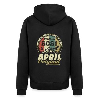 Retro Born In April 2021 Birthday Gift 2021 - Unisex Premium Organic Zip Hoodie - black - Back - Nico (187cm)