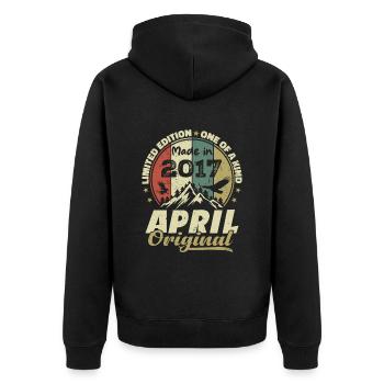 Retro Born In April 2017 Birthday Gift 2017 - Unisex Premium Organic Zip Hoodie - black - Back - Nico (187cm)