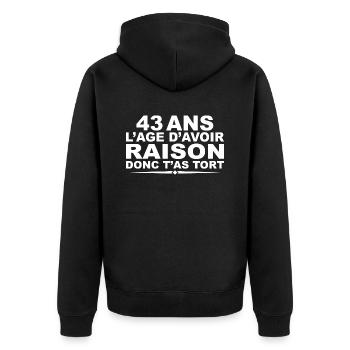 43 Jahre alt | Humor Geschenk zum 43-jährigen Jubiläum - Unisex Premium Bio Zip Hoodie - Schwarz - Hinten - Nico (187cm)