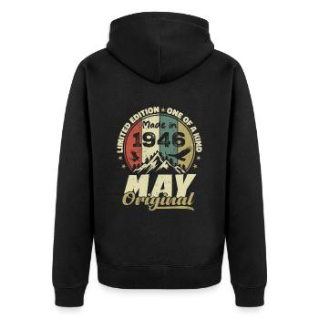 Cadeau Anniversaire Millésime Fabriqué en Mai 1946 - Veste à capuche bio Premium Unisexe - noir - Dos - Nico (187cm)