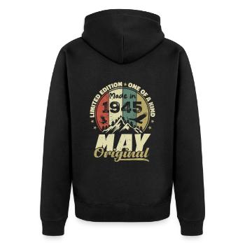 Cadeau Anniversaire Millésime Fabriqué en Mai 1945 - Veste à capuche bio Premium Unisexe - noir - Dos - Nico (187cm)
