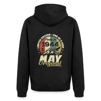Vintage-Geschenk zum Jubiläum im Mai 1944 - Unisex Premium Bio Zip Hoodie - Schwarz - Hinten - Nico (187cm)