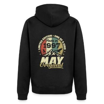 Vintage Anniversary Gift Made in May 1997 - Unisex Premium Organic Zip Hoodie - black - Back - Nico (187cm)