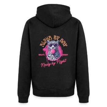 Leopard with sunglasses and pink bubblegum - Unisex Premium Organic Zip Hoodie - black - Back - Nico (187cm)