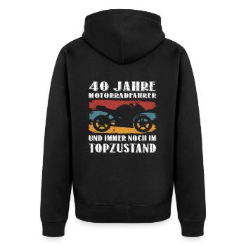 Motorrad 40 Geburtstag Motorräder Biker 40 Jahre - Unisex Premium Bio Zip Hoodie - Schwarz - Hinten - Nico (187cm)