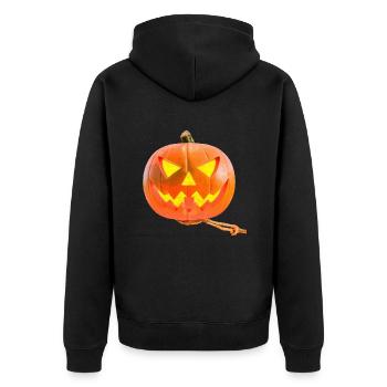 Halloween pumpkin carried by the Grim Reaper - Unisex Premium Organic Zip Hoodie - black - Back - Nico (187cm)