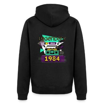 legendary since 1984 - Unisex Premium Bio Zip Hoodie - Schwarz - Hinten - Nico (187cm)