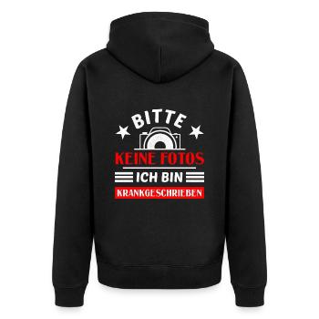 Bitte Keine Fotos Ich Bin Krankgeschrieben - Unisex Premium Bio Zip Hoodie - Schwarz - Hinten - Nico (187cm)
