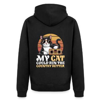 Meine Katze würde das Land besser regieren - Unisex Premium Bio Zip Hoodie - Schwarz - Hinten - Nico (187cm)
