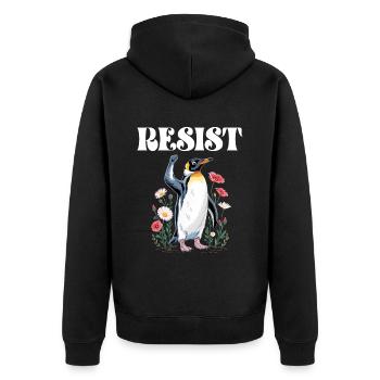 Penguin Protests Resistance Taxes - Unisex Premium Organic Zip Hoodie - black - Back - Nico (187cm)